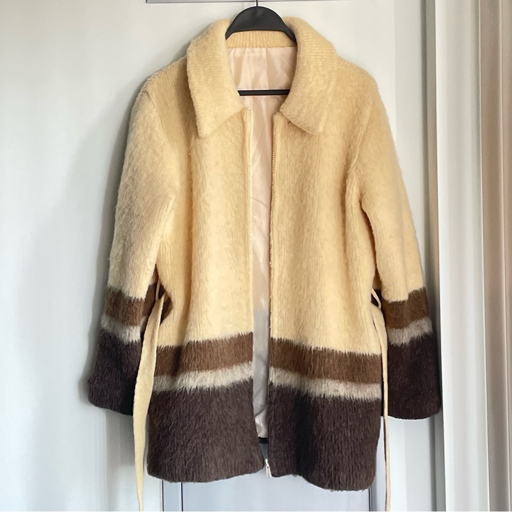 VTG Cream and Brown Striped Coat